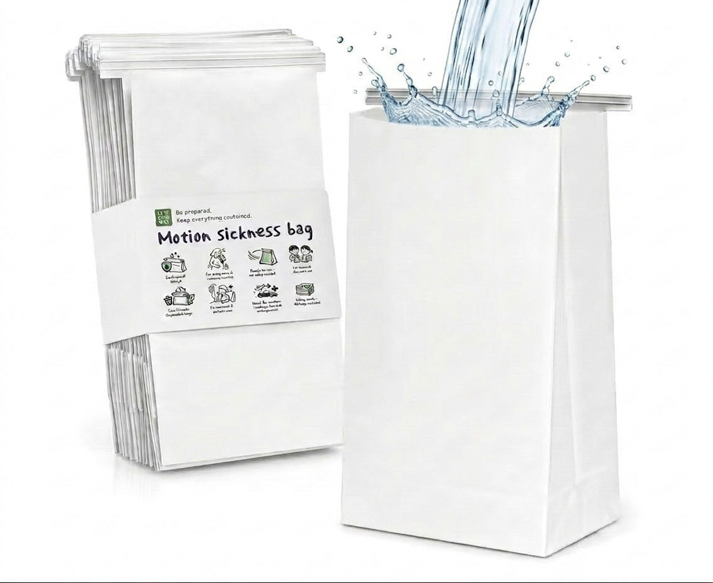 LIVEOURWAY Barf Bags Disposable - Leakproof Throw Away Paper Bags for Motion Sickness, Travel Essentials, 25Pk